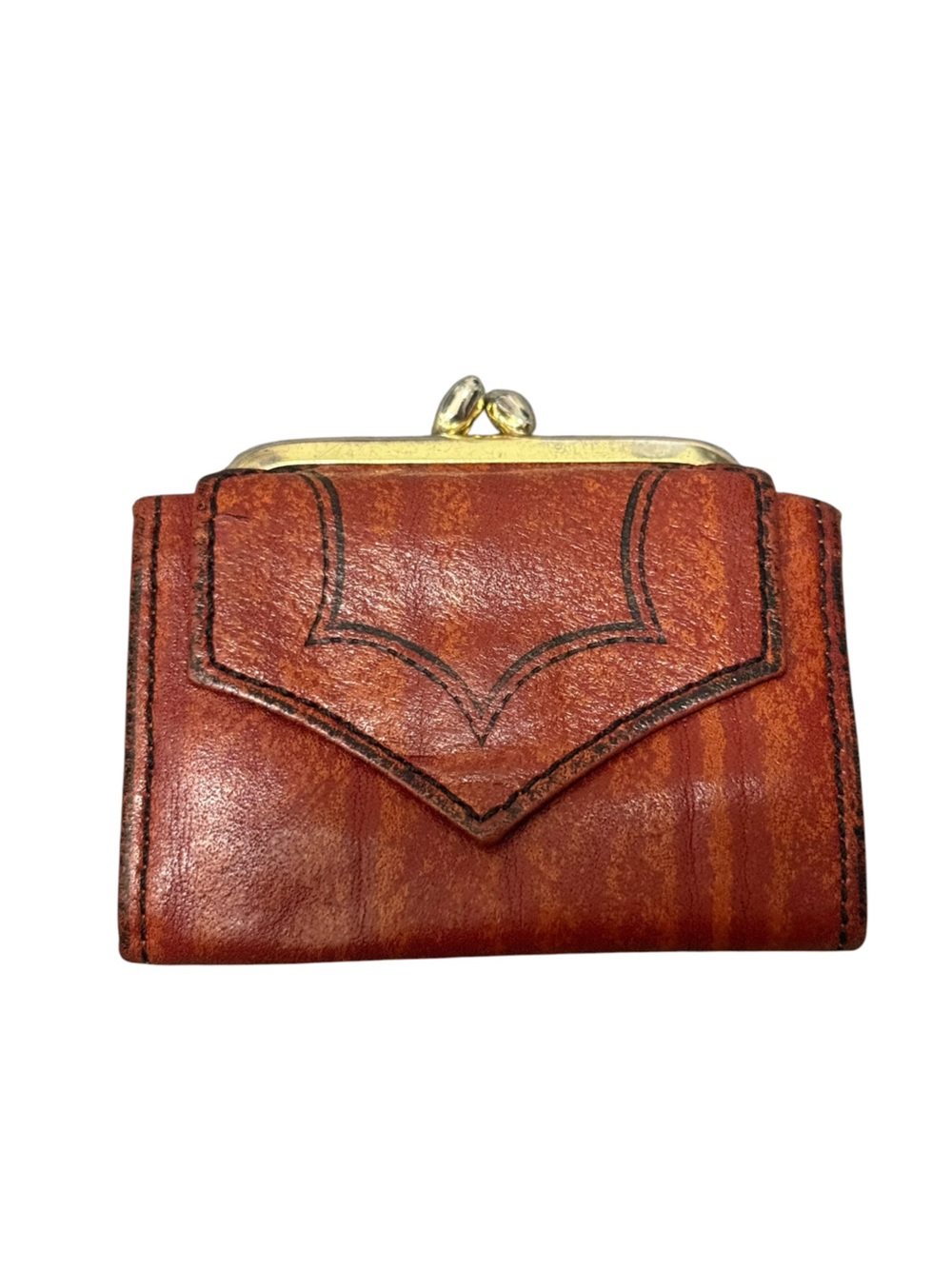 Brown Leather Kiss-Lock Coin Purse Clutch
